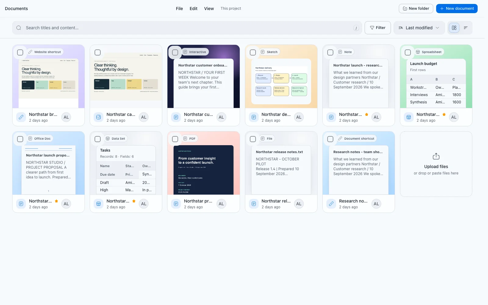 Document library in an example workspace