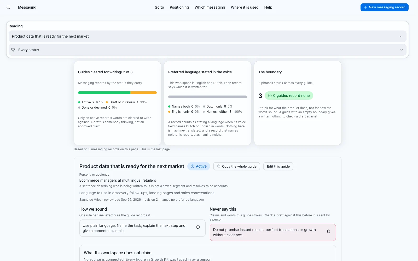 Messaging records, one per audience